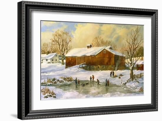 Children Skating at the Pond Behind the Barn-Jack Wemp-Framed Giclee Print