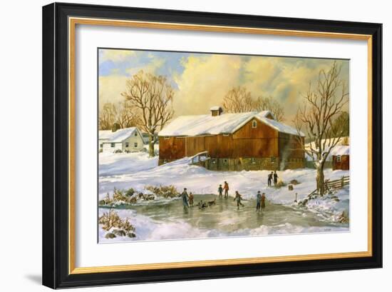 Children Skating at the Pond Behind the Barn-Jack Wemp-Framed Giclee Print