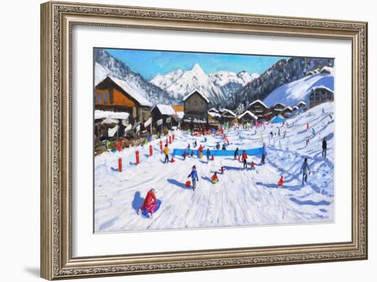 Children sledging,Les Gets,France-Andrew Macara-Framed Giclee Print