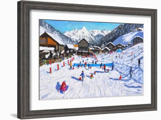 Children sledging,Les Gets,France-Andrew Macara-Framed Giclee Print