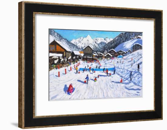 Children sledging,Les Gets,France-Andrew Macara-Framed Giclee Print
