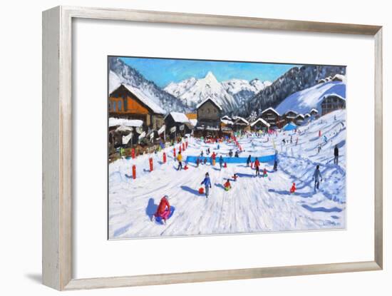 Children sledging,Les Gets,France-Andrew Macara-Framed Giclee Print