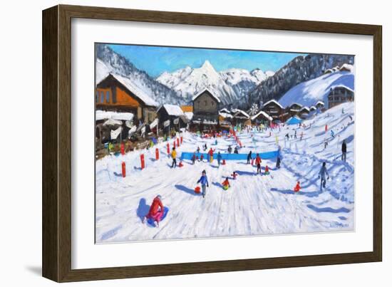 Children sledging,Les Gets,France-Andrew Macara-Framed Giclee Print