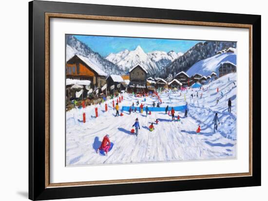 Children sledging,Les Gets,France-Andrew Macara-Framed Giclee Print