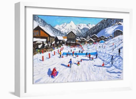 Children sledging,Les Gets,France-Andrew Macara-Framed Giclee Print