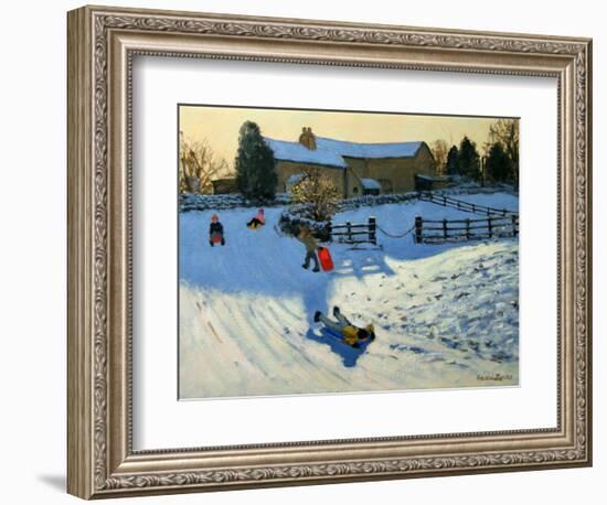 Children Sledging, Monyash, Derbyshire-Andrew Macara-Framed Giclee Print