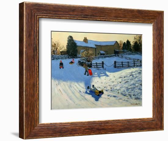 Children Sledging, Monyash, Derbyshire-Andrew Macara-Framed Giclee Print