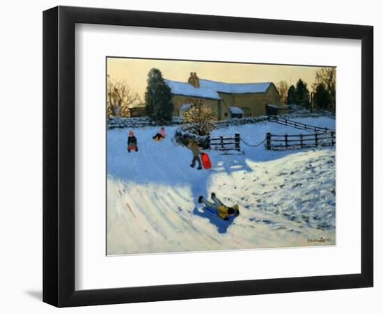 Children Sledging, Monyash, Derbyshire-Andrew Macara-Framed Giclee Print