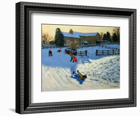 Children Sledging, Monyash, Derbyshire-Andrew Macara-Framed Giclee Print