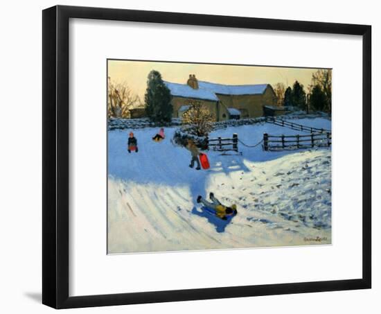 Children Sledging, Monyash, Derbyshire-Andrew Macara-Framed Giclee Print