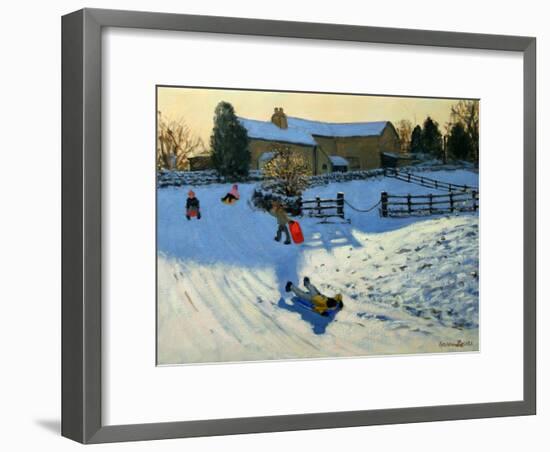 Children Sledging, Monyash, Derbyshire-Andrew Macara-Framed Giclee Print