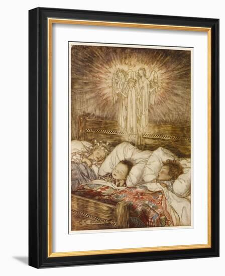 Children Sleeping, C20th-Arthur Rackham-Framed Art Print