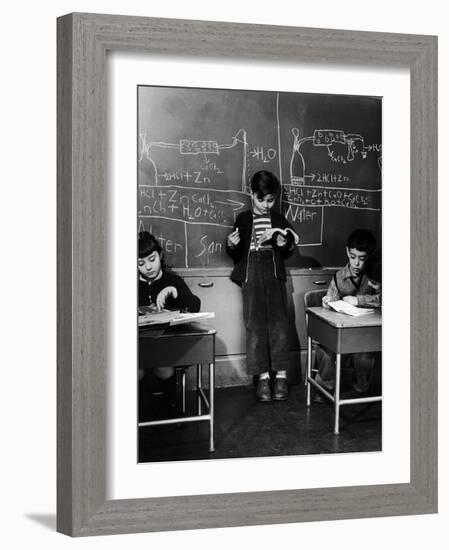 Children Studying Nuclear Physicist and Writing their Answers on the Board at the Age of 7-Nina Leen-Framed Photographic Print