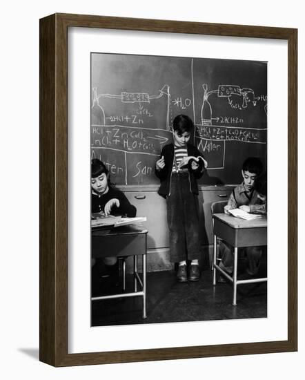 Children Studying Nuclear Physicist and Writing their Answers on the Board at the Age of 7-Nina Leen-Framed Photographic Print