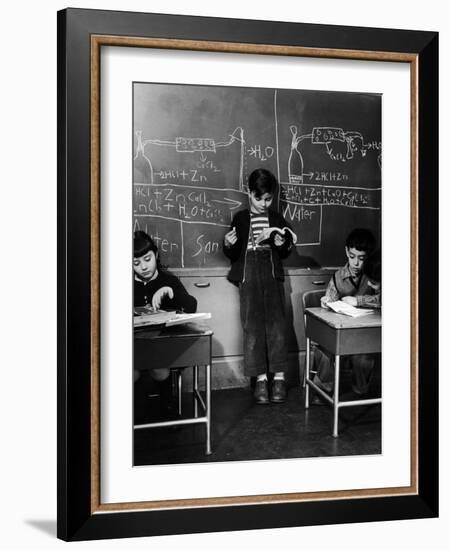 Children Studying Nuclear Physicist and Writing their Answers on the Board at the Age of 7-Nina Leen-Framed Photographic Print