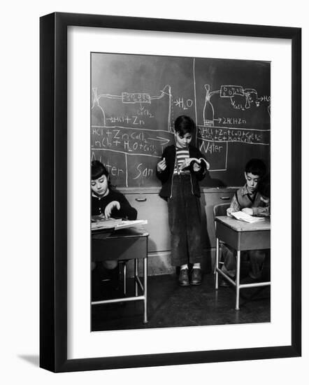 Children Studying Nuclear Physicist and Writing their Answers on the Board at the Age of 7-Nina Leen-Framed Photographic Print