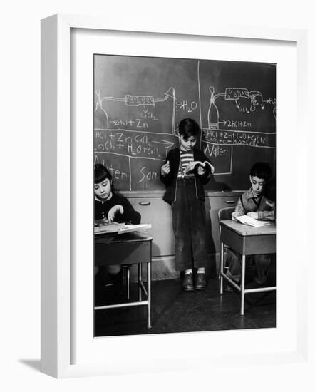 Children Studying Nuclear Physicist and Writing their Answers on the Board at the Age of 7-Nina Leen-Framed Photographic Print