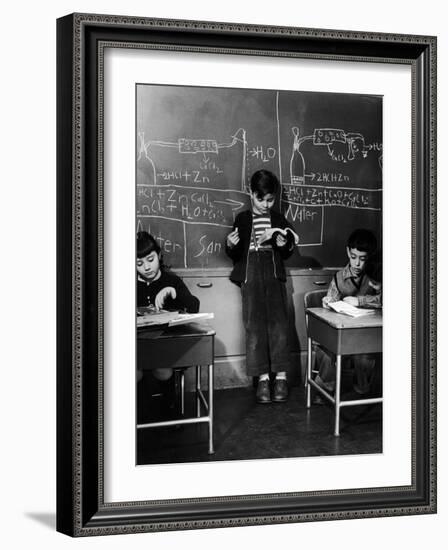 Children Studying Nuclear Physicist and Writing their Answers on the Board at the Age of 7-Nina Leen-Framed Photographic Print