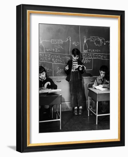 Children Studying Nuclear Physicist and Writing their Answers on the Board at the Age of 7-Nina Leen-Framed Photographic Print