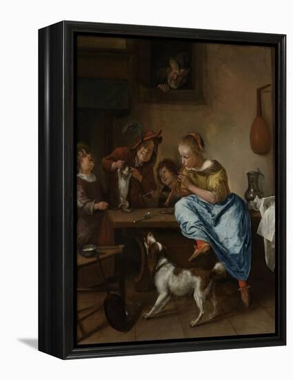 Children Teaching a Cat to Dance, known as the Dancing Lesson-Jan Havicksz Steen-Framed Stretched Canvas