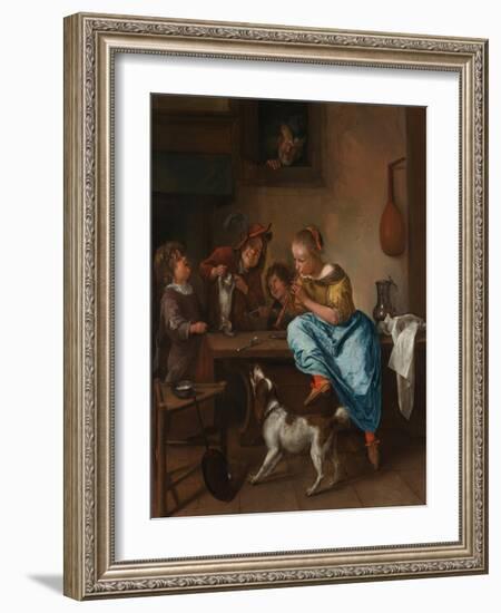 Children Teaching a Cat to Dance (The Dancing Lesso), Between 1660 and 1670-Jan Havicksz Steen-Framed Giclee Print