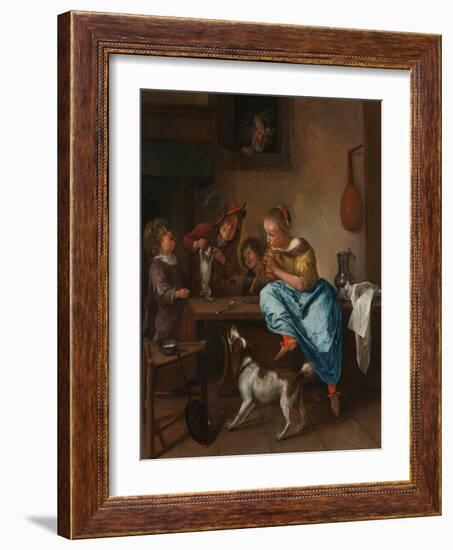 Children Teaching a Cat to Dance (The Dancing Lesso), Between 1660 and 1670-Jan Havicksz Steen-Framed Giclee Print