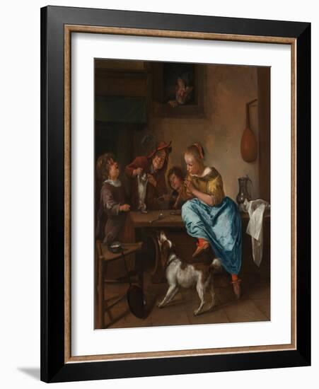 Children Teaching a Cat to Dance (The Dancing Lesso), Between 1660 and 1670-Jan Havicksz Steen-Framed Giclee Print