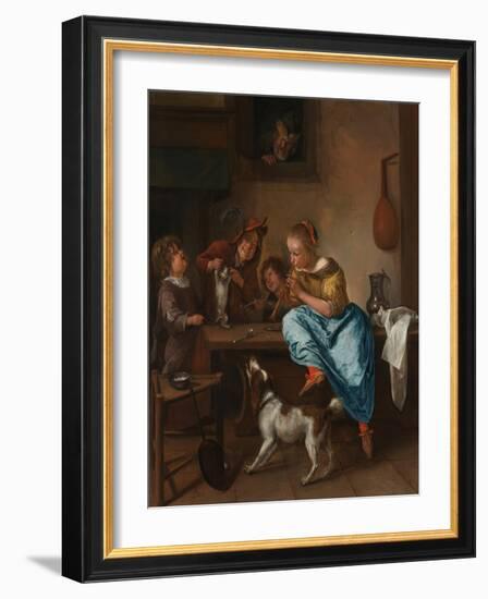 Children Teaching a Cat to Dance (The Dancing Lesso), Between 1660 and 1670-Jan Havicksz Steen-Framed Giclee Print