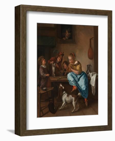 Children Teaching a Cat to Dance (The Dancing Lesso), Between 1660 and 1670-Jan Havicksz Steen-Framed Giclee Print