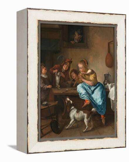 Children Teaching a Cat to Dance (The Dancing Lesson)-Jan Havicksz. Steen-Framed Premier Image Canvas