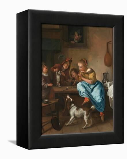 Children Teaching a Cat to Dance (The Dancing Lesson)-Jan Havicksz. Steen-Framed Premier Image Canvas