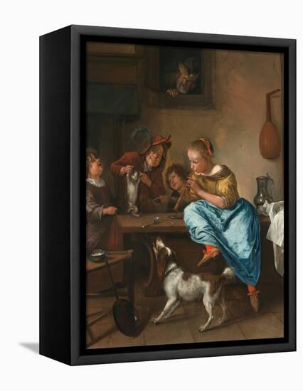 Children Teaching a Cat to Dance (The Dancing Lesson)-Jan Havicksz. Steen-Framed Premier Image Canvas