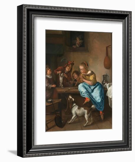 Children Teaching a Cat to Dance (The Dancing Lesson)-Jan Havicksz. Steen-Framed Giclee Print