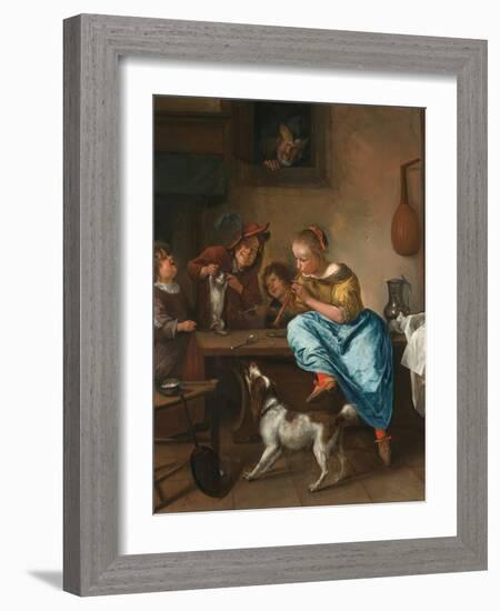 Children Teaching a Cat to Dance (The Dancing Lesson)-Jan Havicksz. Steen-Framed Giclee Print