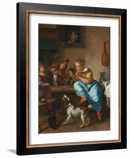 Children Teaching a Cat to Dance (The Dancing Lesson)-Jan Havicksz. Steen-Framed Giclee Print