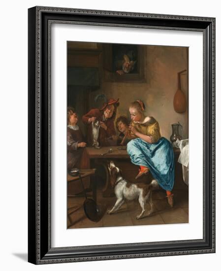 Children Teaching a Cat to Dance (The Dancing Lesson)-Jan Havicksz. Steen-Framed Giclee Print