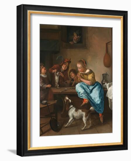 Children Teaching a Cat to Dance (The Dancing Lesson)-Jan Havicksz. Steen-Framed Giclee Print