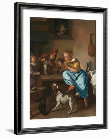 Children Teaching a Cat to Dance (The Dancing Lesson)-Jan Havicksz. Steen-Framed Giclee Print