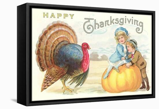 Children, Turkey and Pumpkin-null-Framed Stretched Canvas