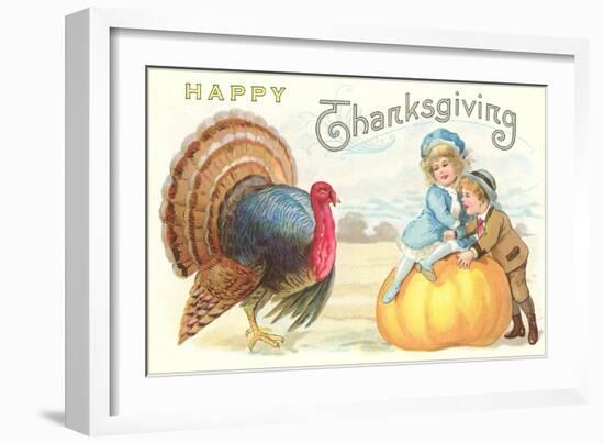 Children, Turkey and Pumpkin-null-Framed Art Print