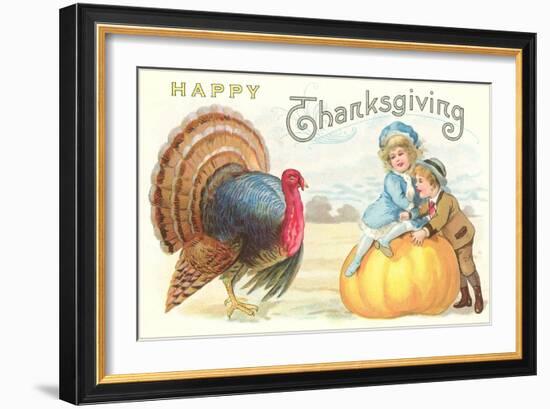 Children, Turkey and Pumpkin-null-Framed Art Print