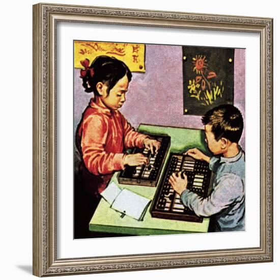 Children Using Abacus-English School-Framed Giclee Print