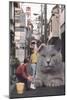 Children washing a giant Cat in Tokyo Streets-Florent Bodart-Mounted Giclee Print