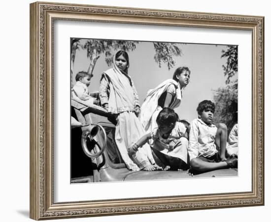 Children Watch Funeral Procession of Assassinated Indian Leader Mohandas K. Gandhi-Margaret Bourke-White-Framed Photographic Print