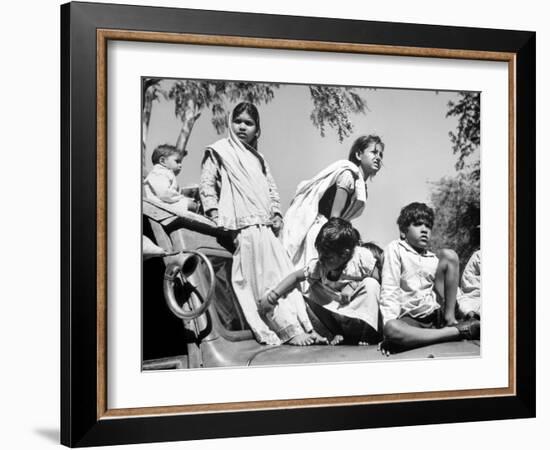 Children Watch Funeral Procession of Assassinated Indian Leader Mohandas K. Gandhi-Margaret Bourke-White-Framed Photographic Print