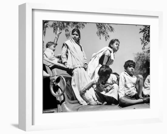 Children Watch Funeral Procession of Assassinated Indian Leader Mohandas K. Gandhi-Margaret Bourke-White-Framed Photographic Print