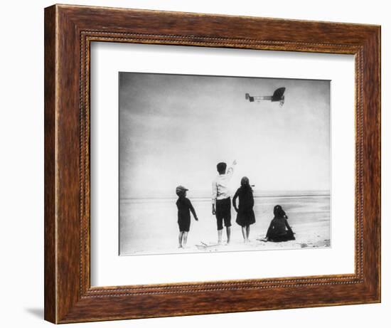 Children Watching Louis Bleriot Flying Plane Photograph - Calais, France-Lantern Press-Framed Art Print