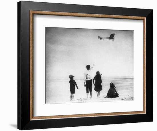 Children Watching Louis Bleriot Flying Plane Photograph - Calais, France-Lantern Press-Framed Art Print