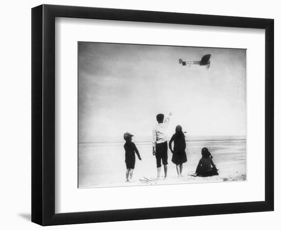 Children Watching Louis Bleriot Flying Plane Photograph - Calais, France-Lantern Press-Framed Art Print