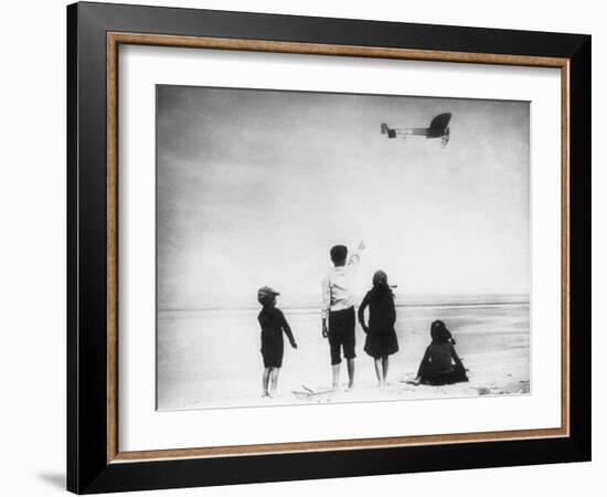 Children Watching Louis Bleriot Flying Plane Photograph - Calais, France-Lantern Press-Framed Art Print